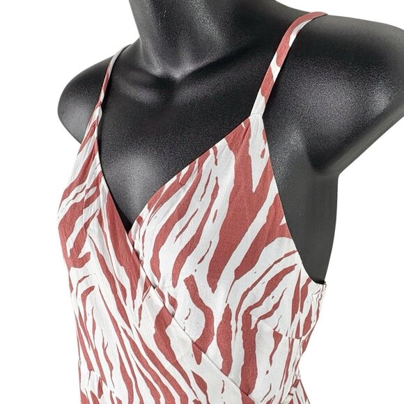 Rails Frida Rust Zebra Midi Dress Sleeveless Ruffle Front Tie Waist Women’s L - Picture 3 of 14